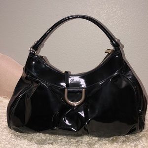 NEW GUCCI D RING BLACK PATENT LEATHER